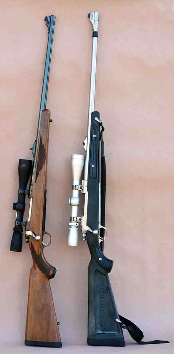 The M77 MK II was highly successful and an improvement over the original M77. Examples include a .300 Winchester Magnum featuring an American walnut stock with blue finish and open sights and an All-Weather .338 Winchester Magnum also fitted with open sights.